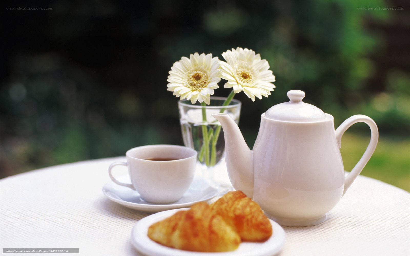 Tea and croissants on a table