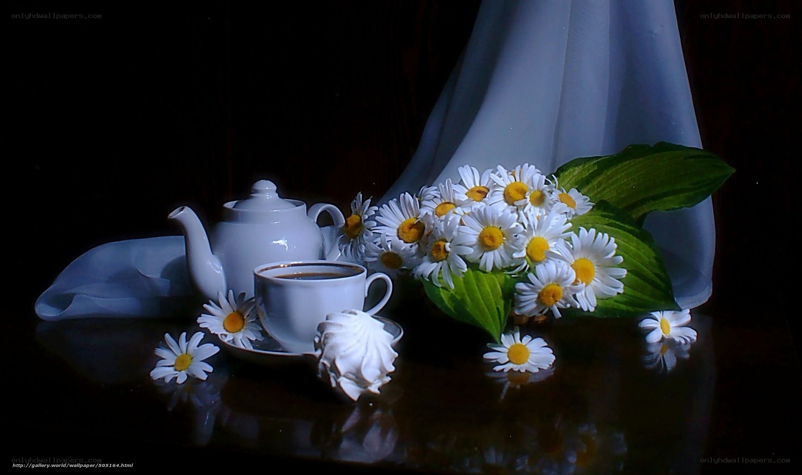 Tea and daisies still life