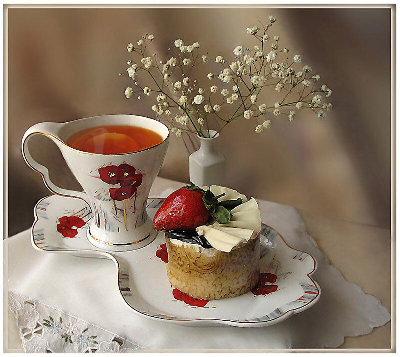 Tea and dessert with flowers