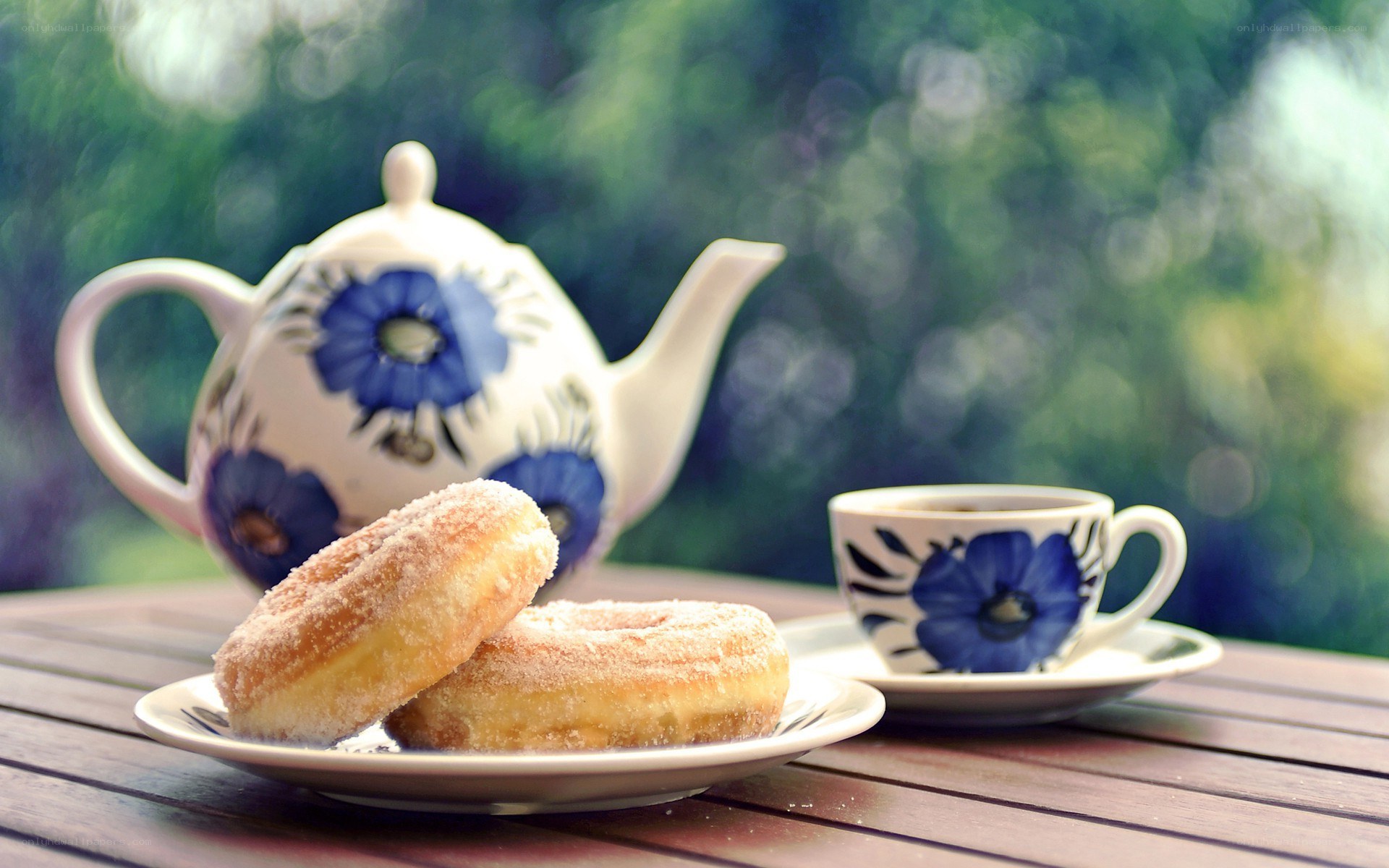 Tea and donuts on a table