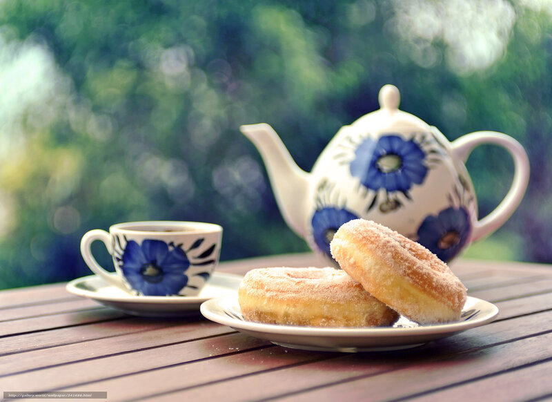 Tea and donuts on a table