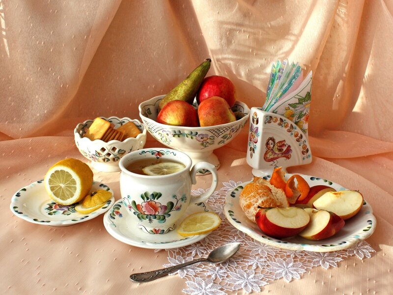 Tea and Fruit Arrangement — Pink, Serene