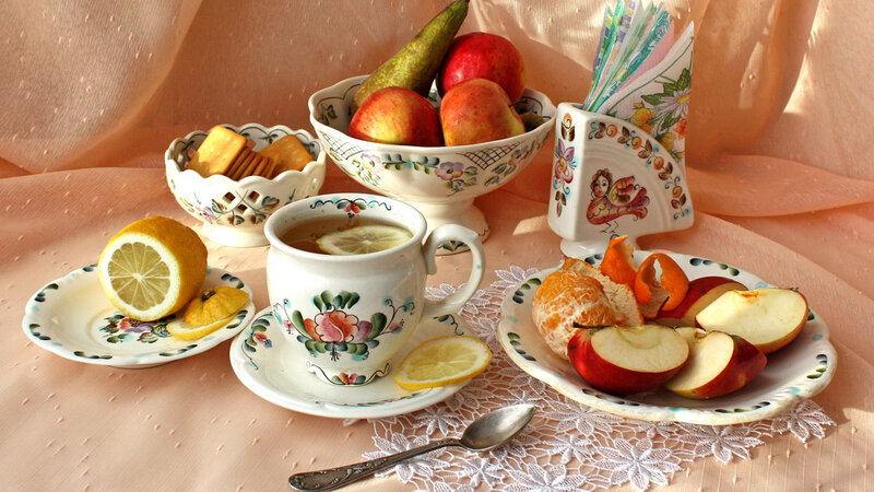 Tea and Fruit Arrangement — Pink