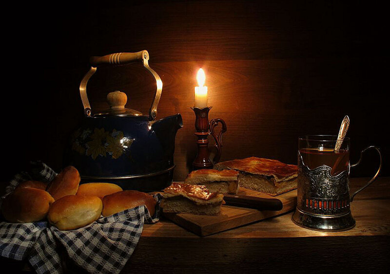 Tea and Pastries on Table — Brown