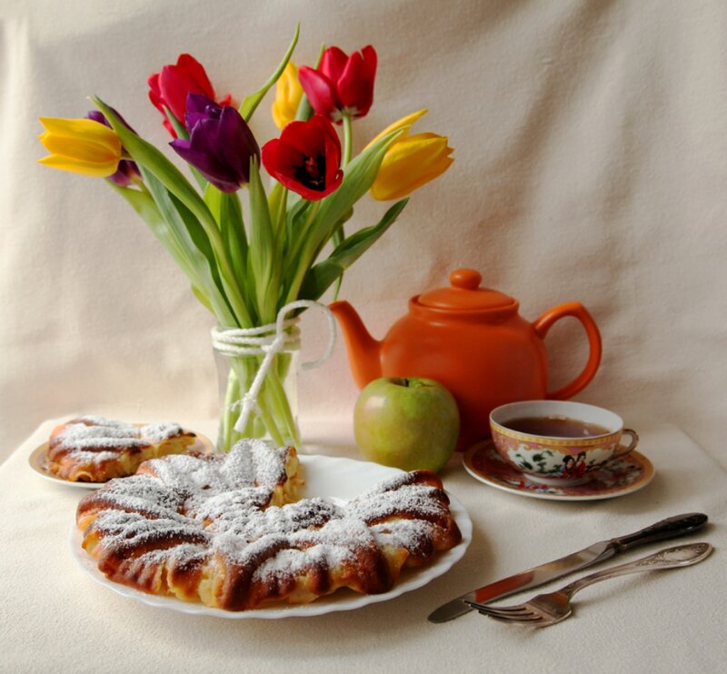 Tea and Pastries on Table — White, Serene