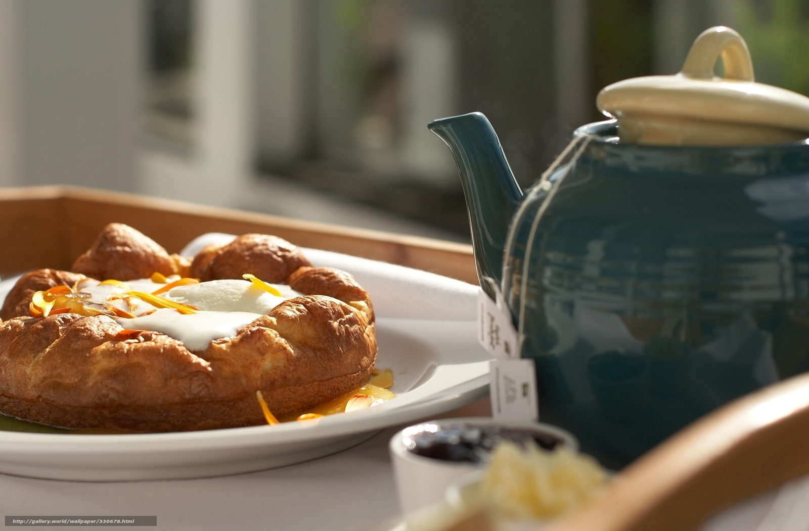 Tea and pastry on a tray