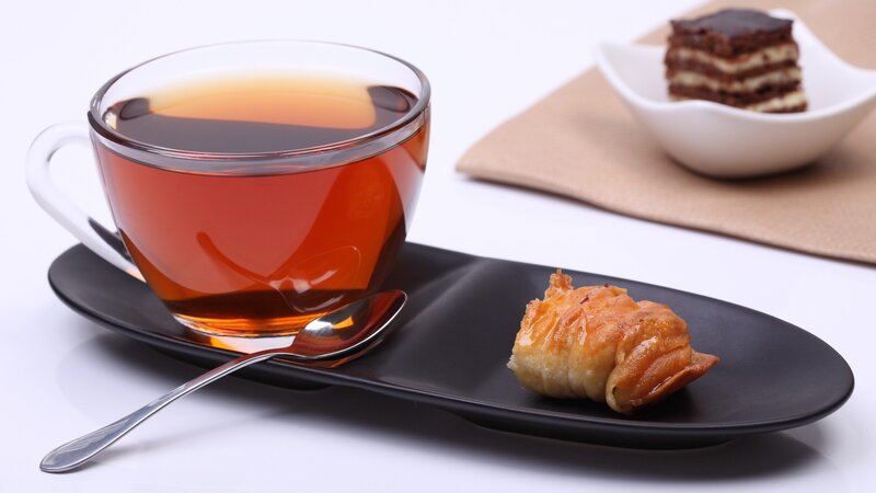 Tea and Pastry on Plate — Black, Calm