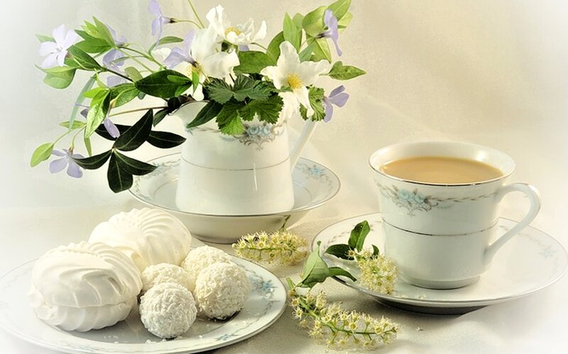 Tea and Sweets on Table — White