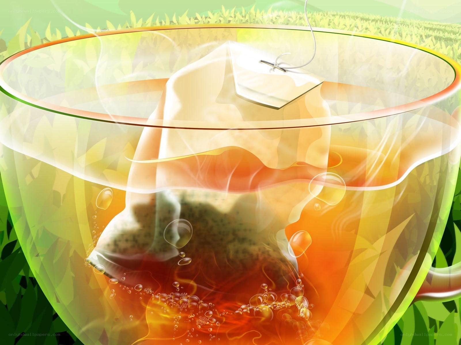 Tea bag steeping in glass cup