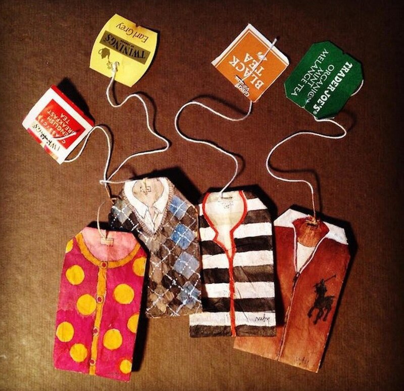 Tea Bags Painted as Clothes