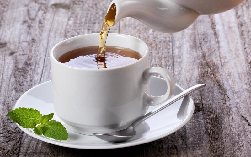 Tea Being Poured into Cup — White, Calm, Photograph, Mint Leaves, Spoon