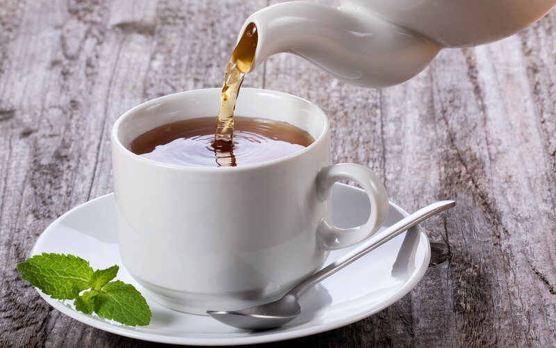 Tea Being Poured into Cup — White, Calm, Photograph