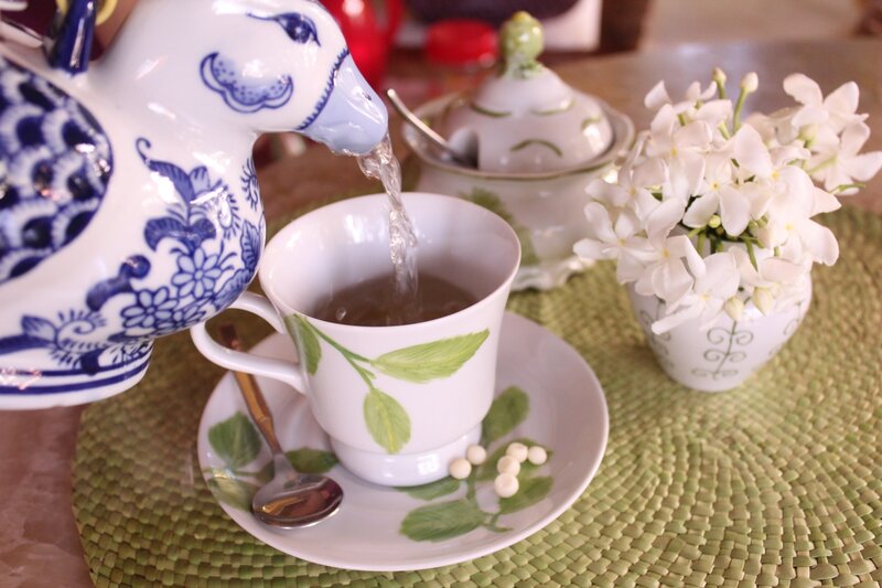 Tea Being Poured into Cup — White, Serene