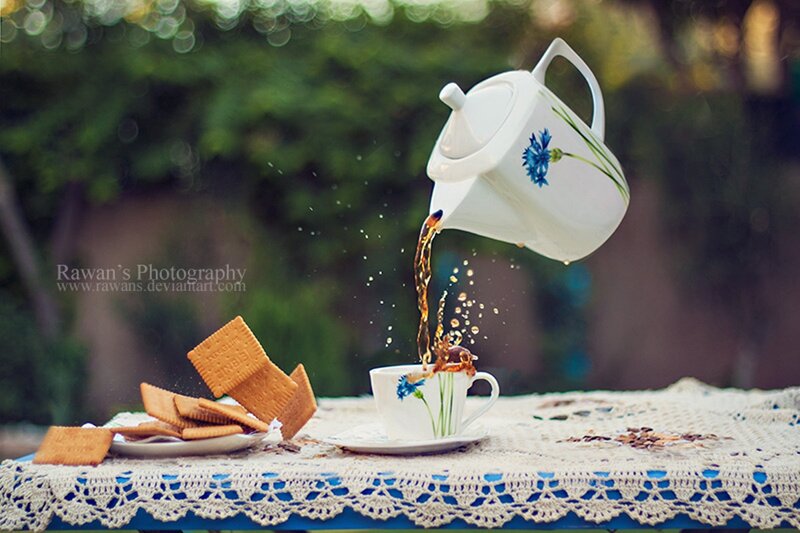 Tea Being Poured — White, Serene