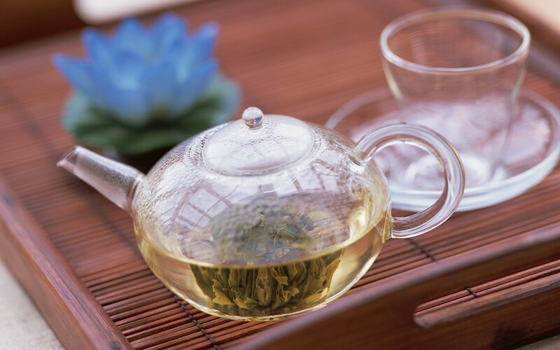 Tea brewing on a tray