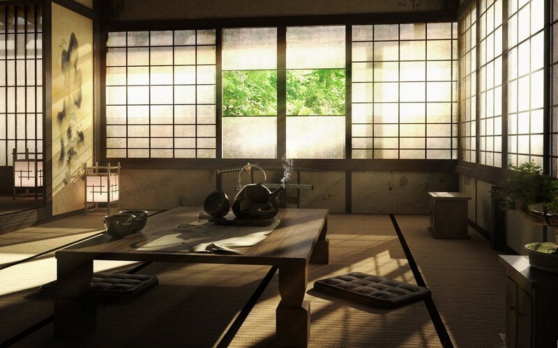Tea Ceremony Setup — Brown, Serene