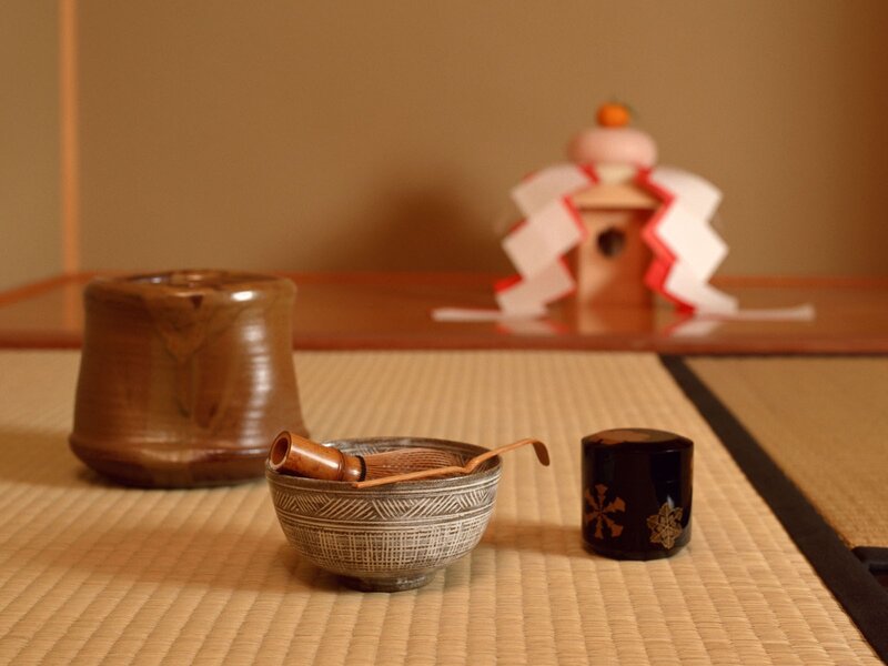 Tea ceremony setup on tatami