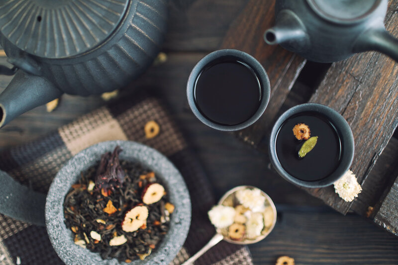 Tea ceremony with dried herbs
