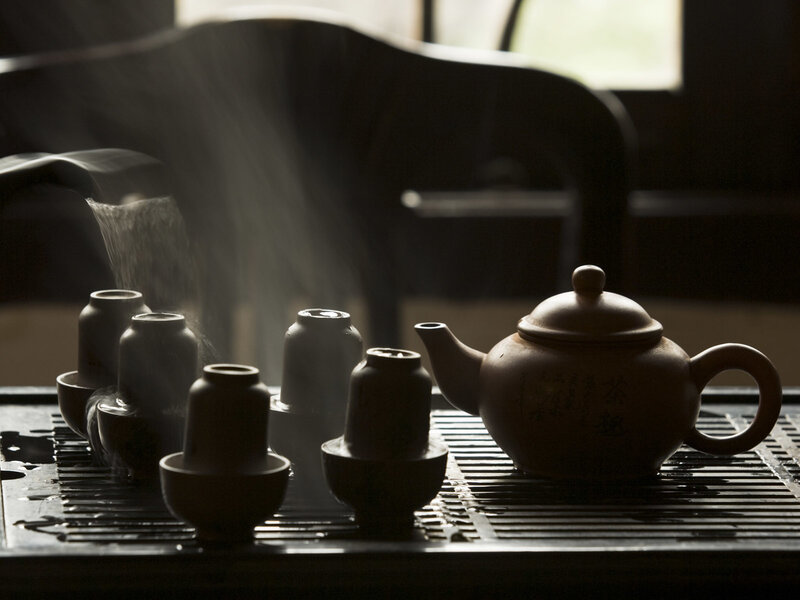 Tea ceremony with steam