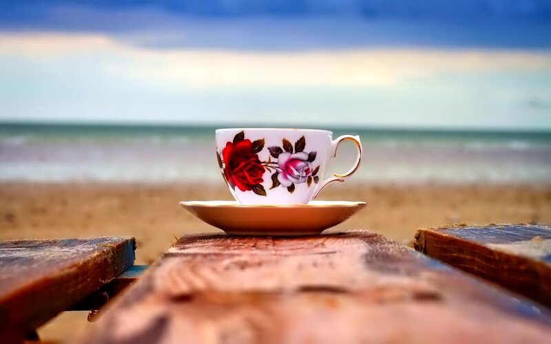 Tea Cup on Beach Table
