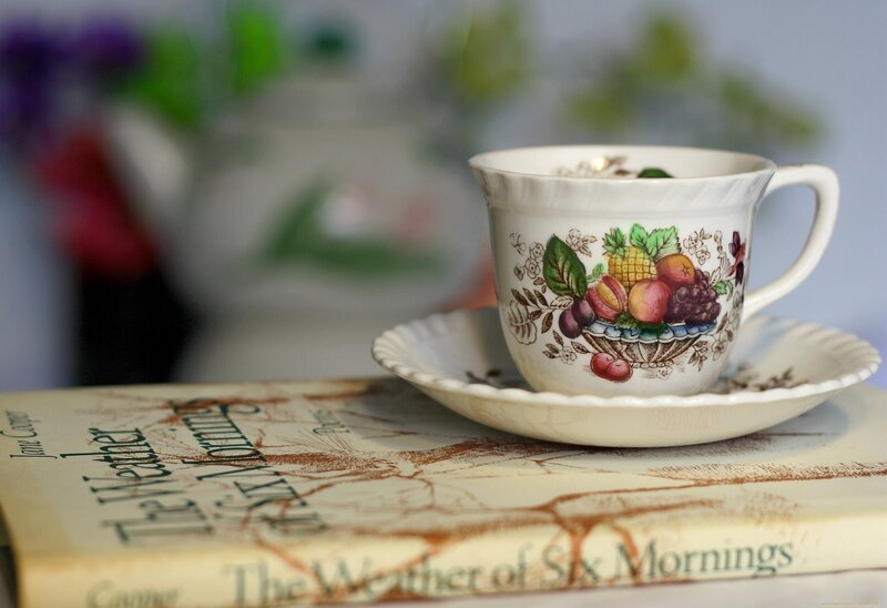 tea cup on book