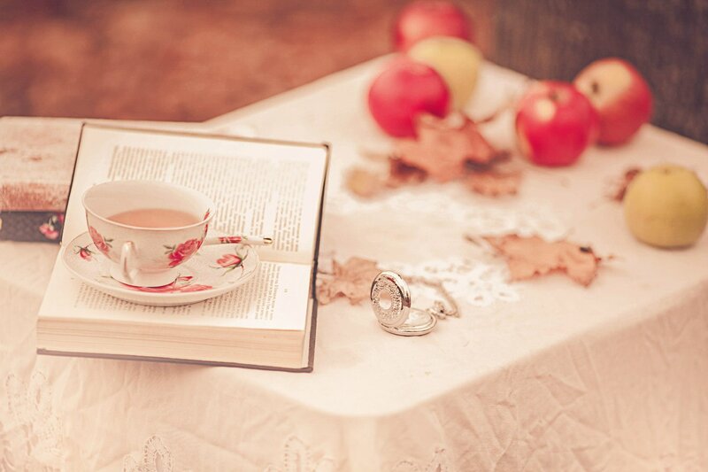 Tea Cup on Book — White, Serene, Autumn