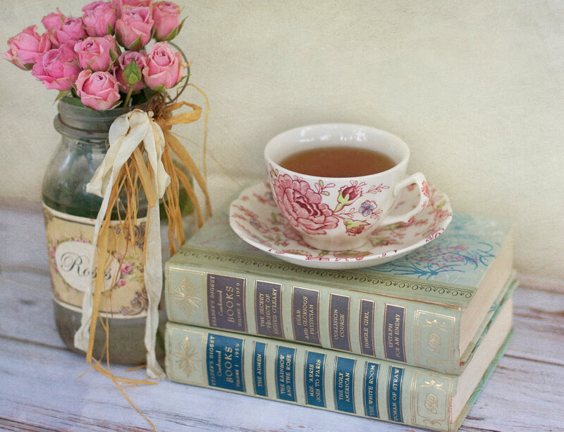 Tea Cup on Books — Pink, Serene
