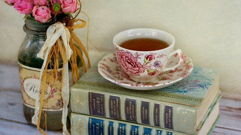 Tea Cup on Books — White, Serene