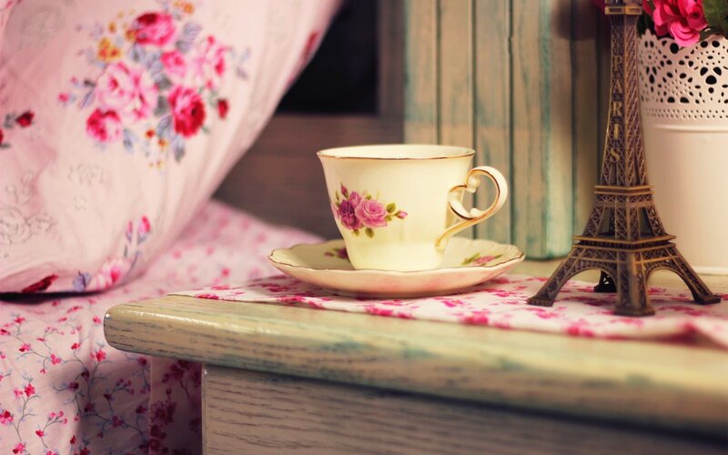 Tea Cup on Table — Pink, Cozy