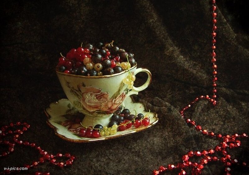 Tea Cup with Berries — Red