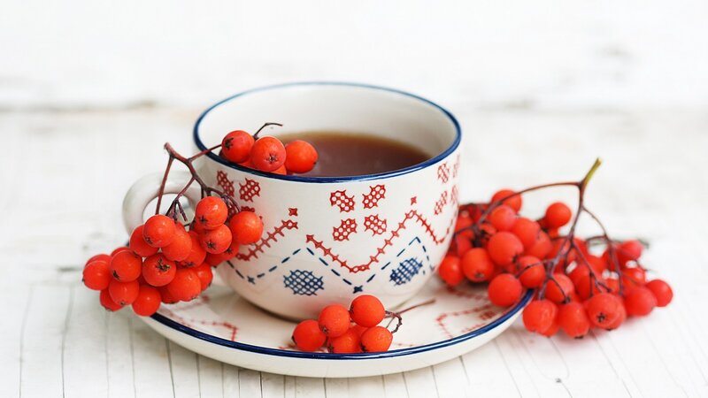 Tea Cup with Berries — White, Calm