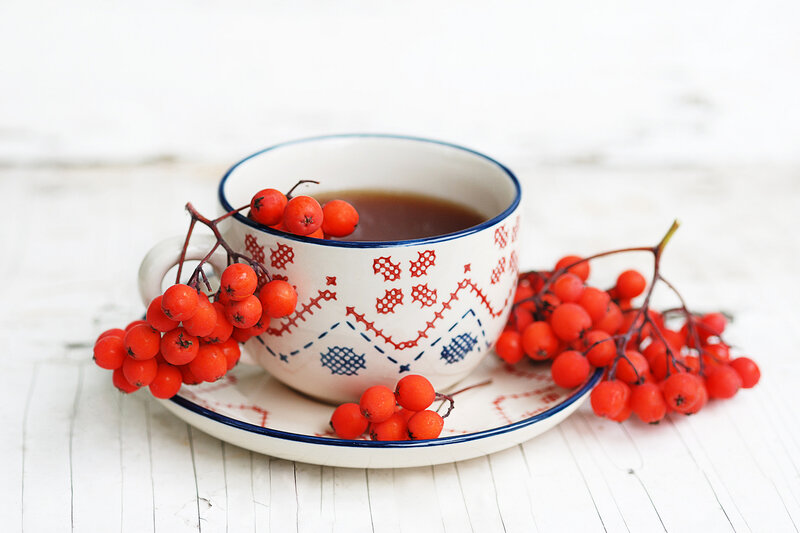 Tea Cup with Berries — White