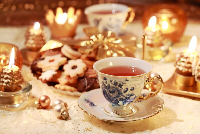 Tea Cup with Cookies — Gold, Cozy