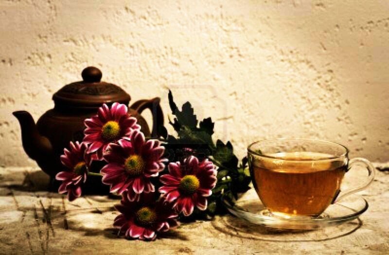 Tea Cup with Flowers — Brown, Calm