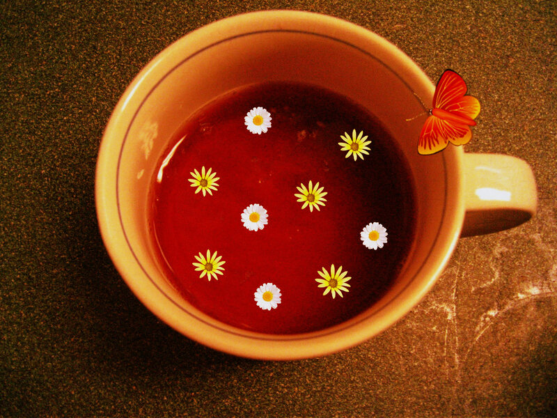 Tea Cup with Flowers — Brown