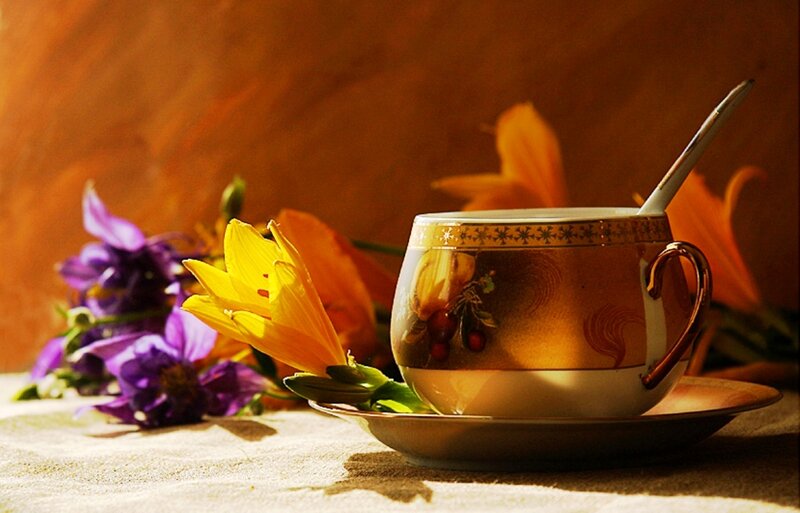 Tea Cup with Flowers — Brown, Warm