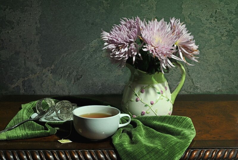 Tea Cup with Flowers — Green
