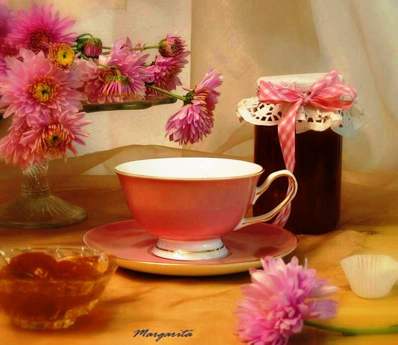 Tea Cup with Flowers — Pink, Serene, Morning