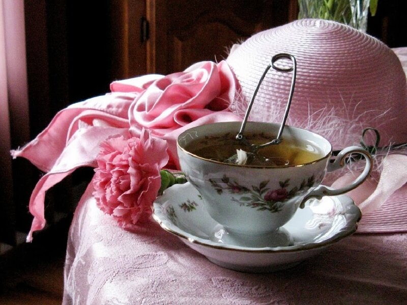 Tea Cup with Flowers — Pink, Serene, Photograph, Hat