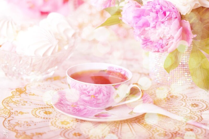 Tea Cup with Flowers — Pink, Serene, Photograph, Teacup, Saucer
