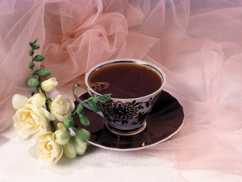 Tea Cup with Flowers — Pink, Serene, Photograph