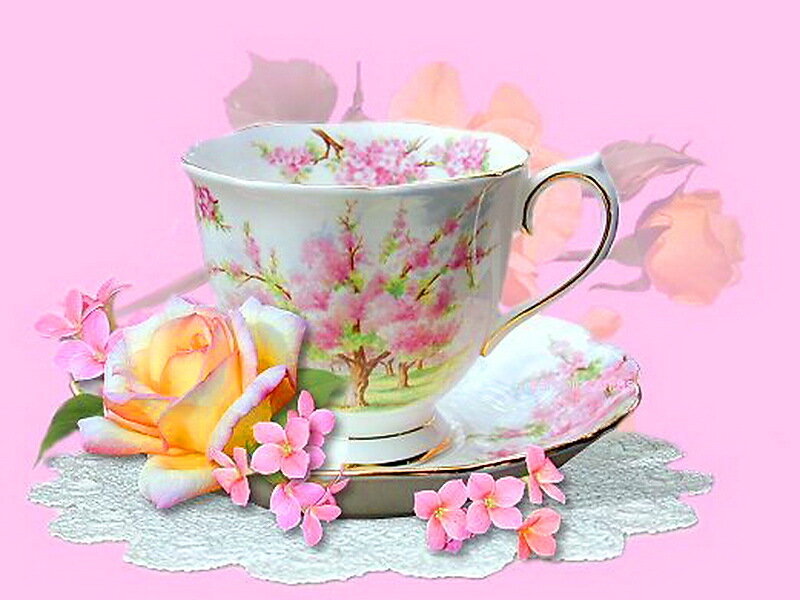 Tea Cup with Flowers — Pink