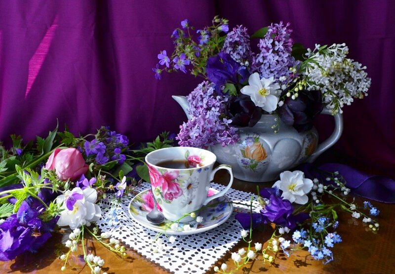 Tea Cup with Flowers — Purple, Serene, Spring