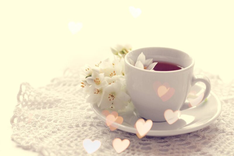 Tea Cup with Flowers — White, Serene, Morning, Photograph, Lace