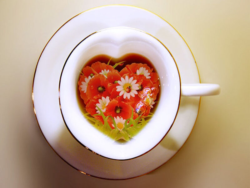 Tea Cup with Flowers — White, Serene, Photograph
