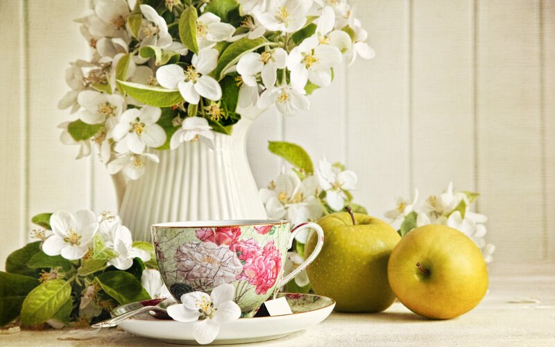 Tea Cup with Flowers — White, Serene, Spring
