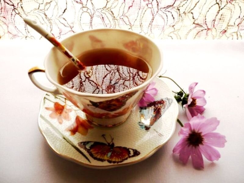 Tea Cup with Flowers — White, Serene
