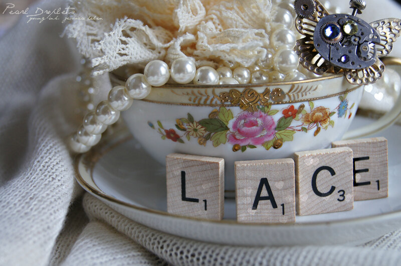 Tea Cup with Lace and Pearls