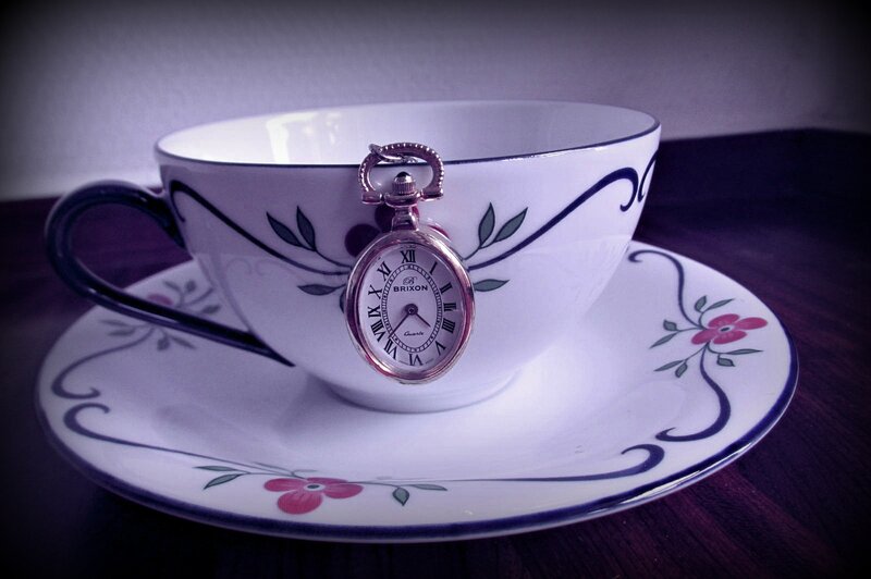 Tea Cup with Pocket Watch — White, Dramatic