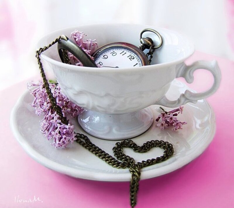Tea Cup with Pocket Watch — White